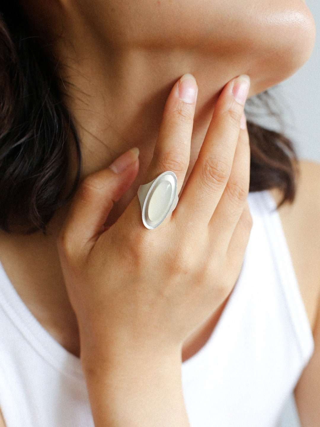 925 Sterling Silver Matte Black Agate and Gray Jade Oval Ring Rings from SHOPQAQ