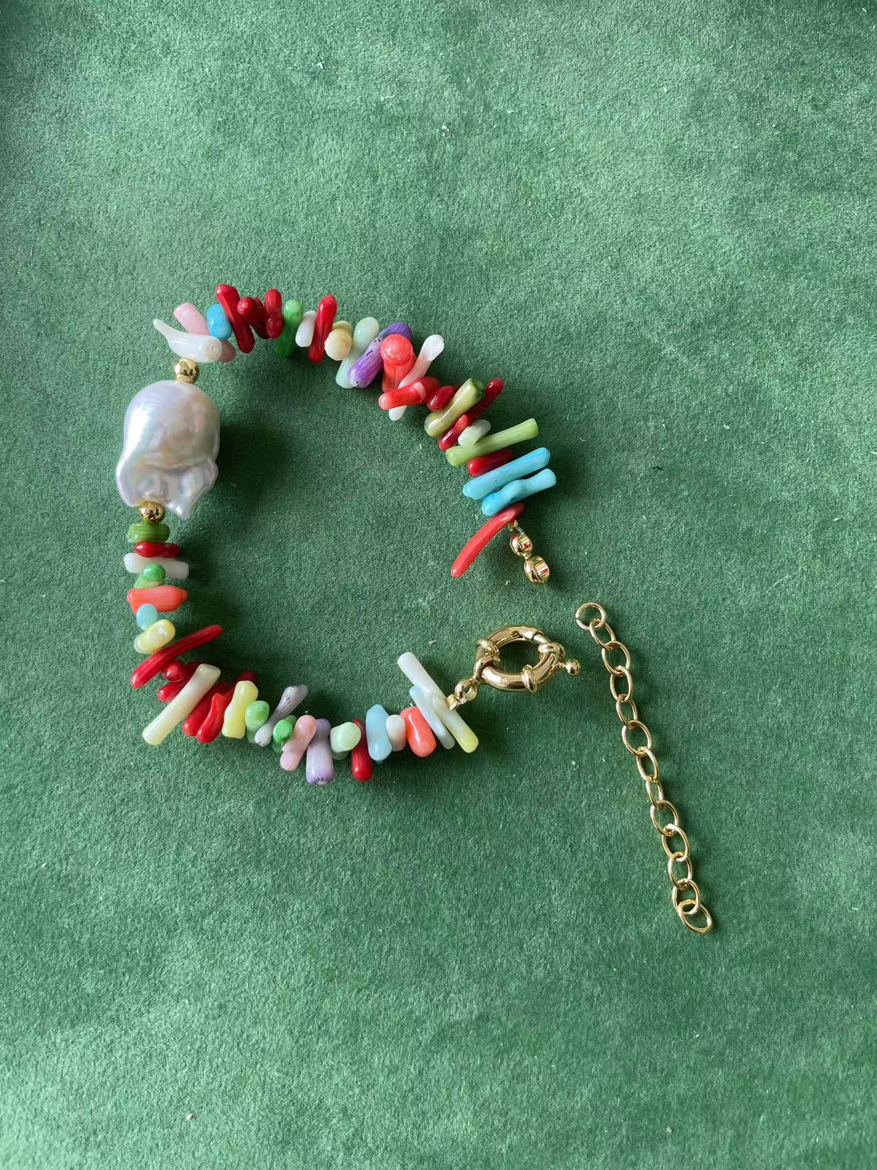 Irregular Gemstone Baroque Pearl Necklace | necklaces | baroque, colorful, necklace, pearl, pearl necklace | SHOPQAQ