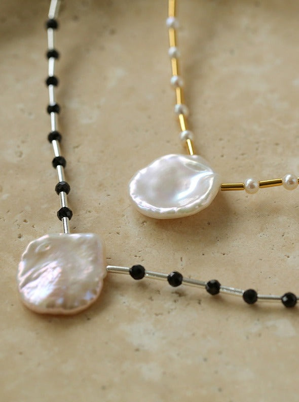 French Large Petal Baroque Stitching Beaded Clavicle Necklace | necklaces | 7new, _bagde_new, baroque pearl, Freshwater pearl, necklace, pearl necklace | SHOPQAQ