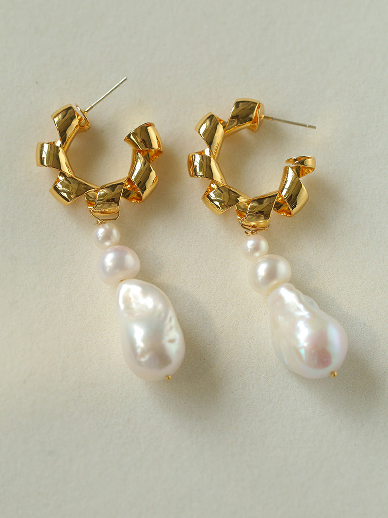 Irregular Geometric Baroque Pearl Long Earrings earrings from SHOPQAQ