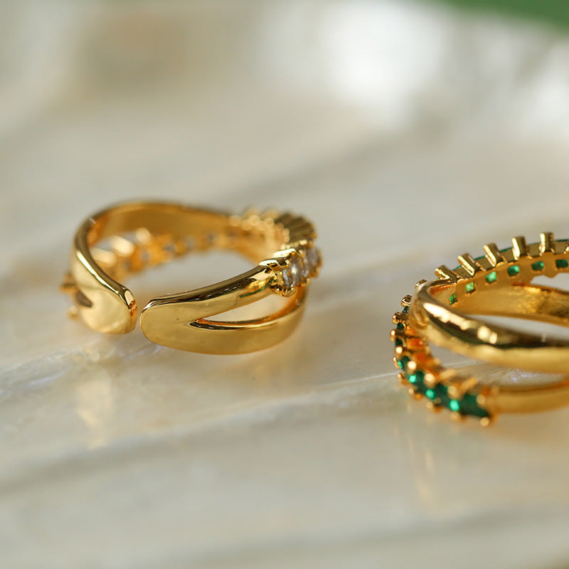 Cross Micro-inlaid Zircon Split Ring Rings from SHOPQAQ