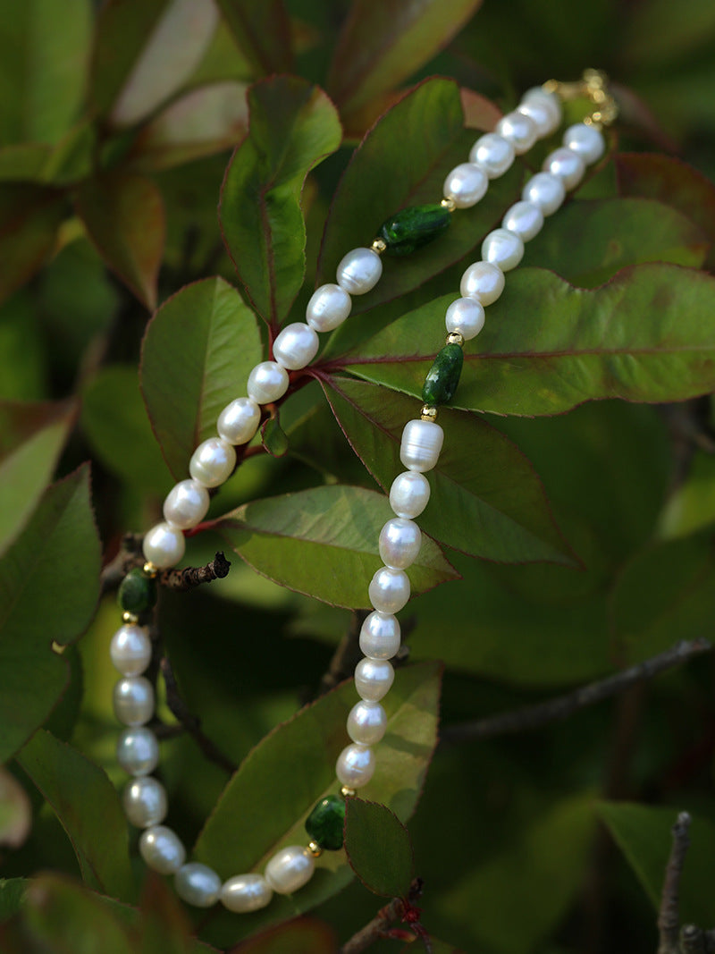 Green Stone Shaped Pearl Necklace Bracelet from SHOPQAQ