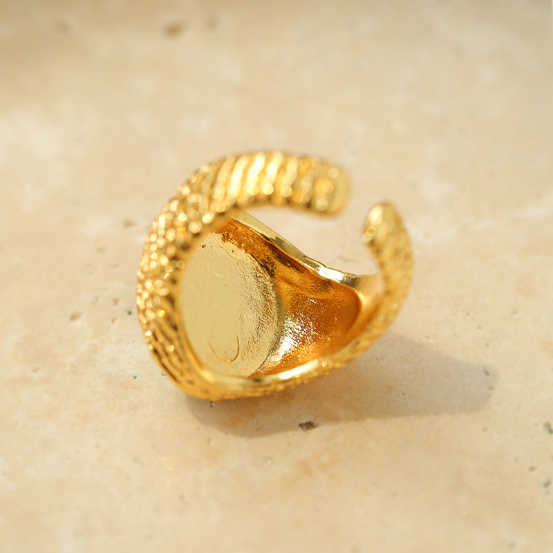 French Exotic Elegance: Blue-White Enamel Natural Stone Ring | Rings | 18k gold plated, 8new, _badge_new, Enamel, enamel glaze, ring, Vintage, vintage ring | SHOPQAQ