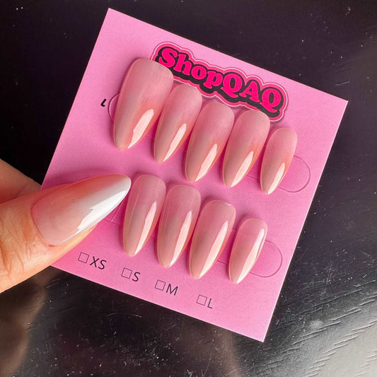 Stop Going to the Salon: Try Almond-Shaped Two-Tone Ombre Bridal Press-On Nails - Elegant Nude Handmade Nails for Weddings Instead