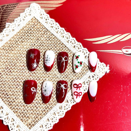 Is 2024 Christmas Bow & Red Berry French Hand-Painted Press-On Nails Worth 39.95? Here's the Truth