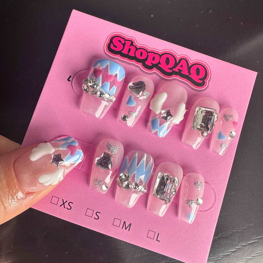 Stop Going to the Salon: Try Angel Wings Short Almond Handcrafted Press-On Nails - Elegant and Reusable Instead