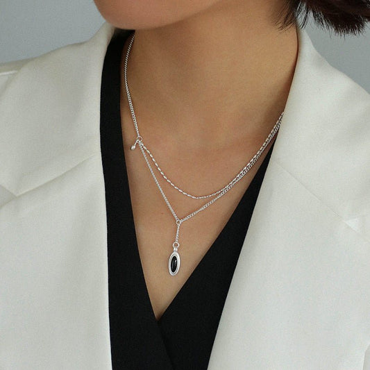 My Experience Wearing 925 Silver Oval Black Agate Double Layer Necklace for 7 Days