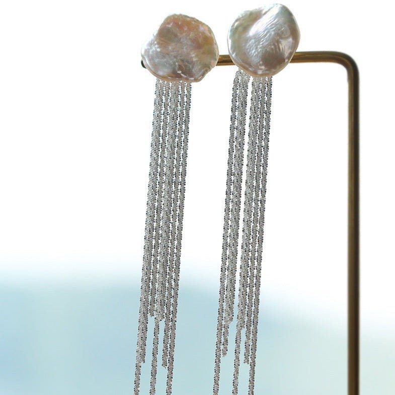 Stop Going to the Salon: Try Anemone Chain Tassel Petal Pearl Earrings Instead
