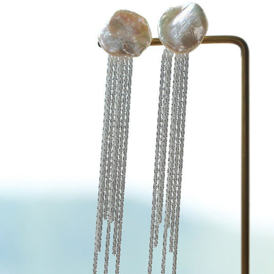 Stop Going to the Salon: Try Anemone Chain Tassel Petal Pearl Earrings Instead