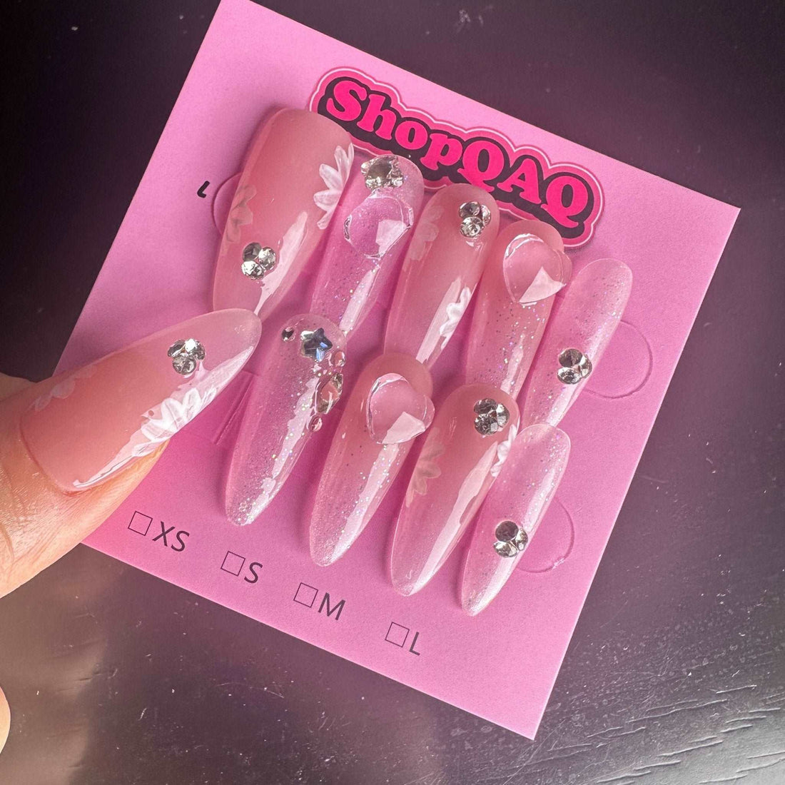 My Experience Wearing Almond-Shaped Swarovski Square Diamond Hand-Painted Floral Press-On Nails for 7 Days