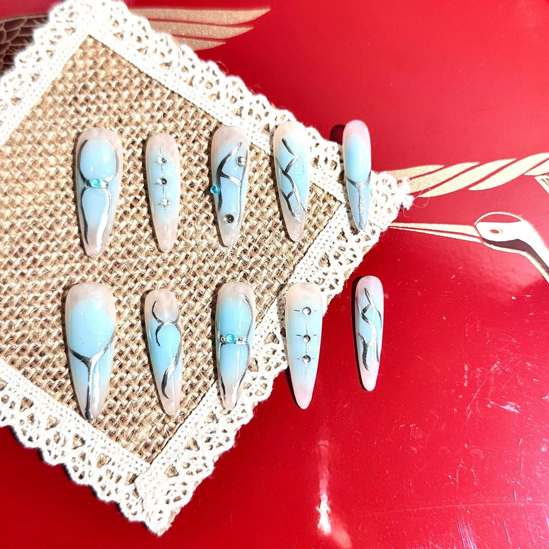 My Experience Wearing 2025 Blue Gradient Metallic Punk Hand-Painted Press-On Nails for 7 Days