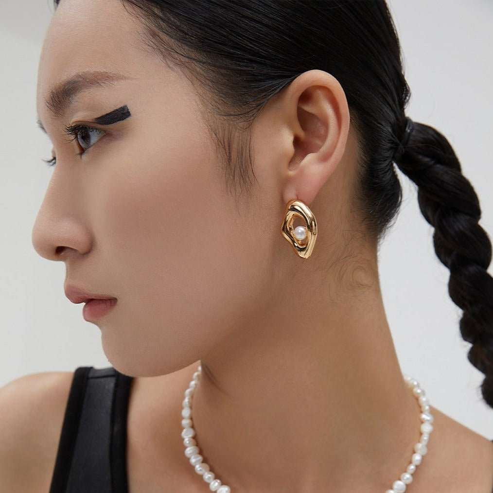 Stop Going to the Salon: Try Asymmetrical Sterling Silver Pearl Earrings Instead