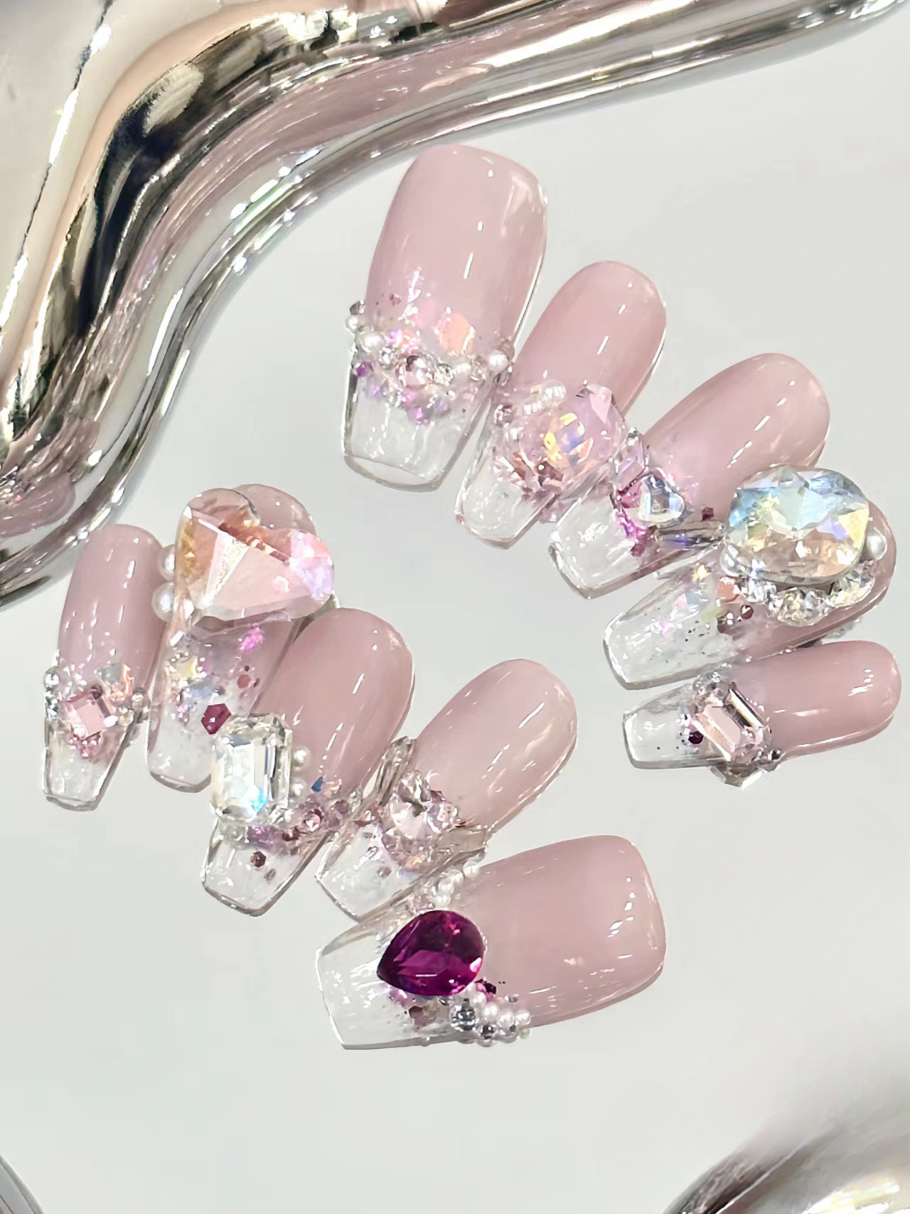Pink Romance Crystal Handmade | False Nails | SHOPQAQ