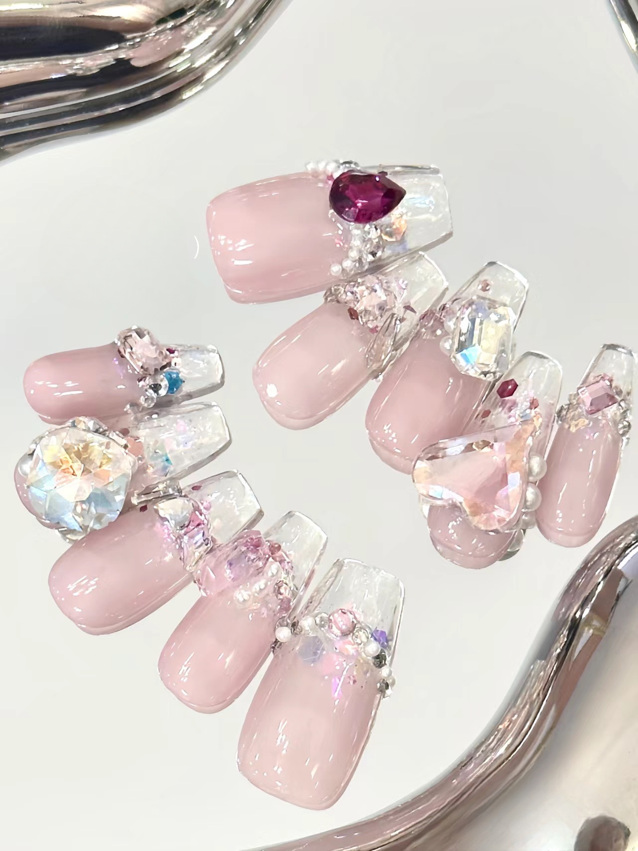 Pink Romance Crystal Handmade | False Nails | SHOPQAQ