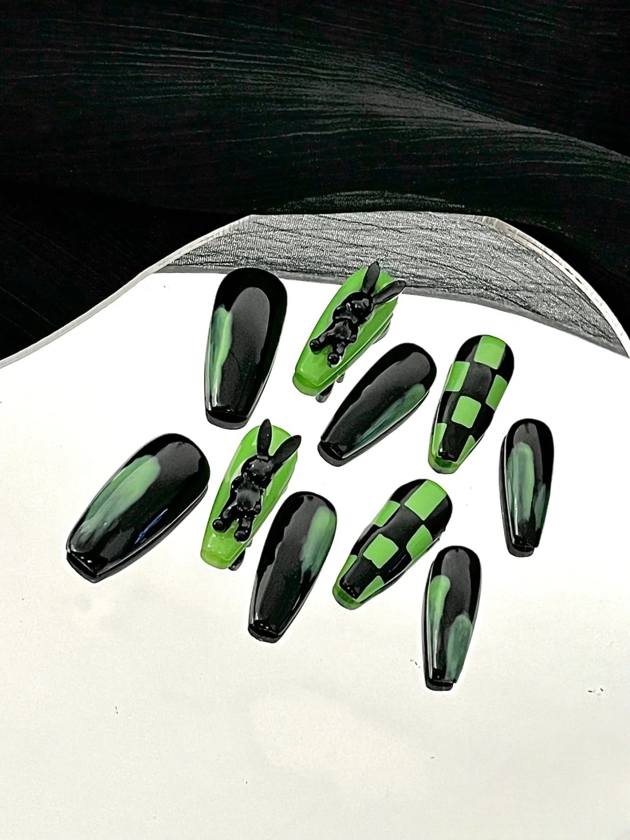 【Halloween】Fluorescent Green Plaid | False Nails | SHOPQAQ