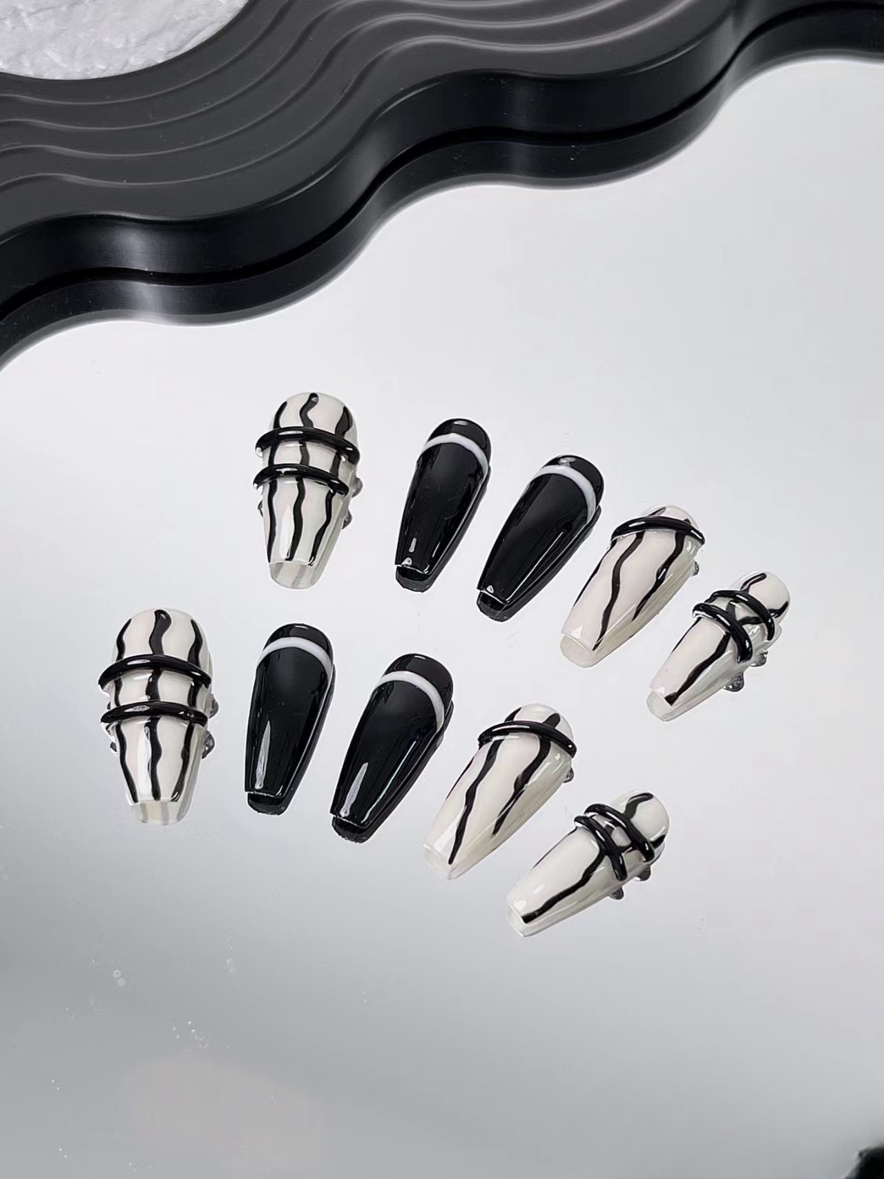【Halloween】Black and white texture | False Nails | SHOPQAQ