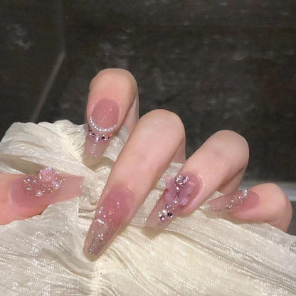 Pink Pearl butterfly False Nails from SHOPQAQ