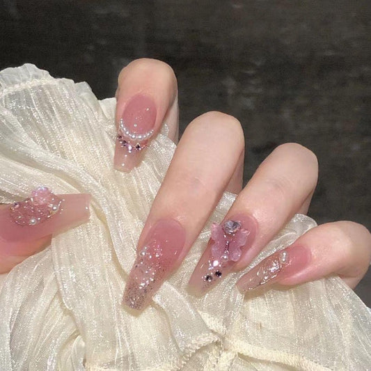 Pink Pearl butterfly False Nails from SHOPQAQ