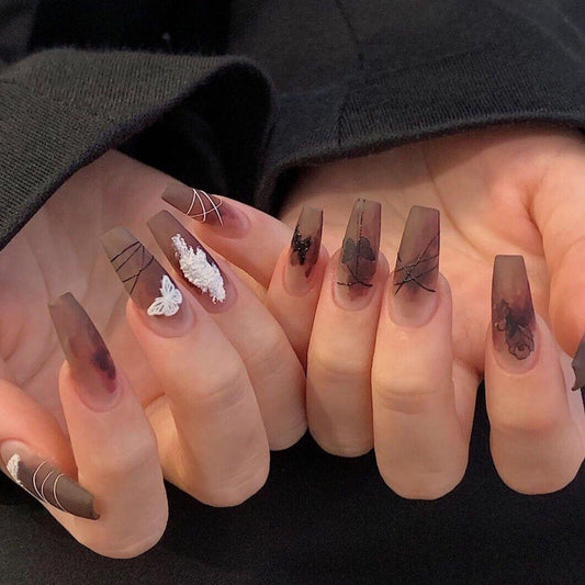 Frosted Butterfly False Nails from SHOPQAQ
