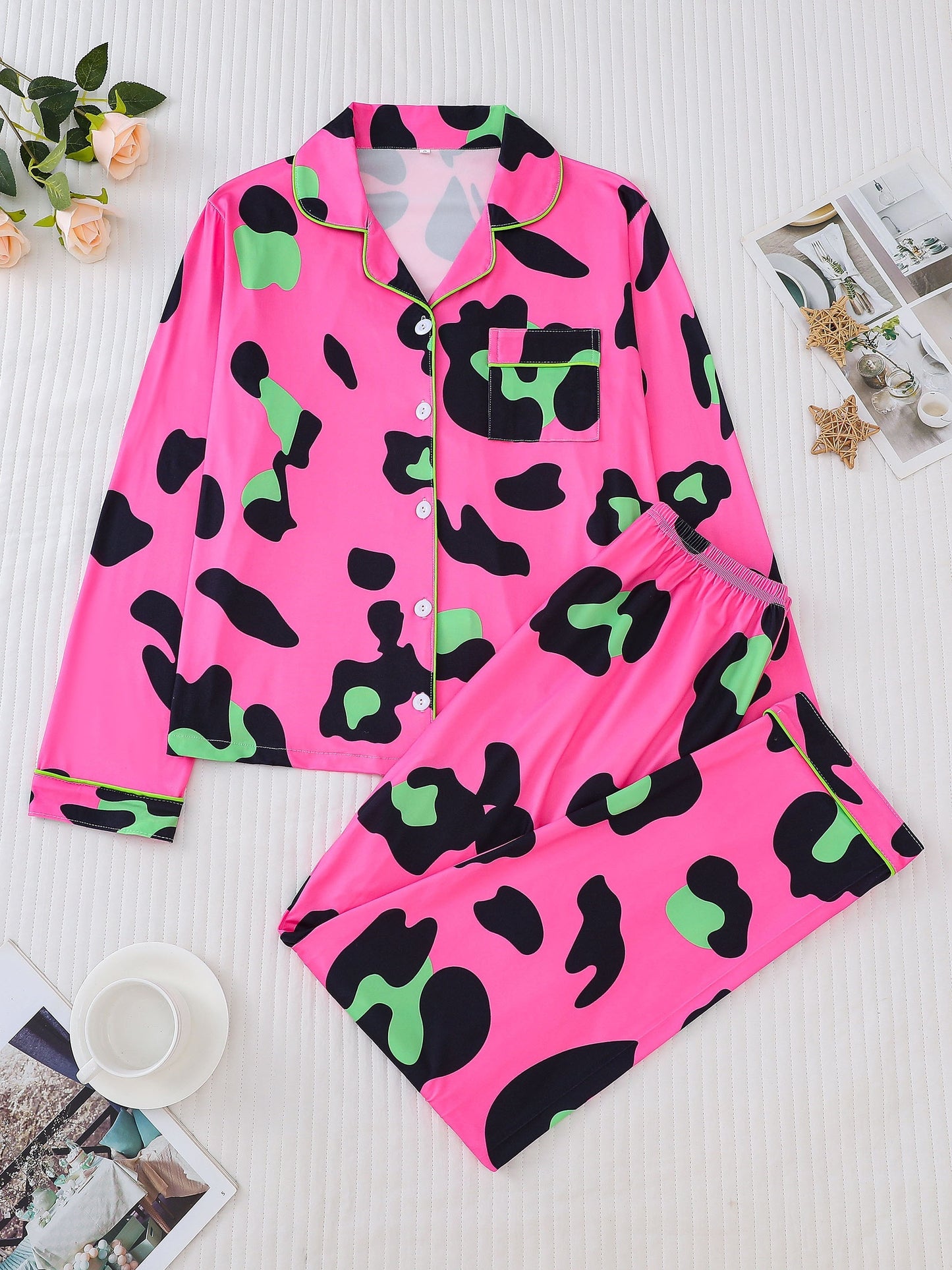 Cozy Thermal Women's Leopard Print Pajama Set