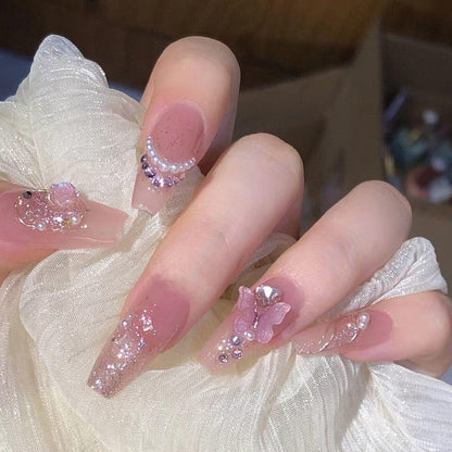 Pink Pearl butterfly False Nails from SHOPQAQ