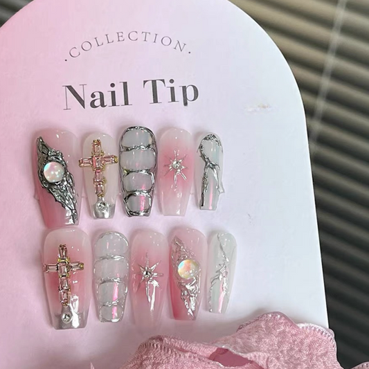 【Crossed Rebellion】 | False Nails | DIY nails, easy to apply nails, elegant nails, False Nails, fashion nails, Handmade fake nails, Handmade False Nails, handmadefalsenails, High-Grade False Nails, long-lasting nails, luxury false nails, luxurynails, nails, Party nails., press on nails, special occasion nails, Unique False Nails, wedding nails | SHOPQAQ