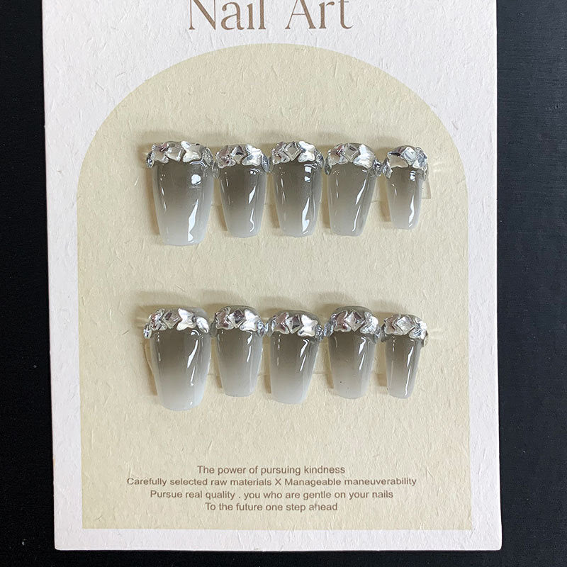 The sky is gray | False Nails | DIY nails, elegant nails, False Nails, Handmade False Nails, press on nails, special occasion nails, wedding nails, White False Nails | SHOPQAQ