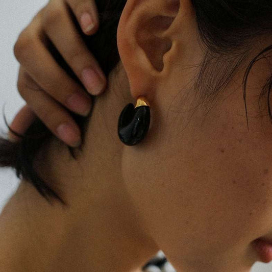 925 Silver Black Agate Moon Earrings earrings from SHOPQAQ