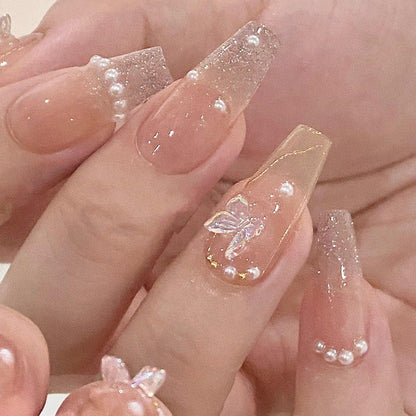 Pearl Butterfly False Nails from SHOPQAQ