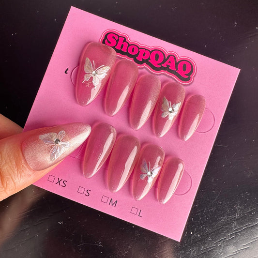 Latest Collection | Handcrafted Press-On Nails –Cat Eye Butterfly False Nails from ShopQAQ