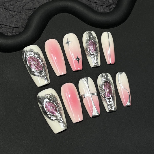 Sweet Cool Metal Design False Nails from SHOPQAQ