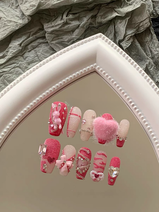 [Pink Bunny ] | False Nails | DIY nails, easy to apply nails, elegant nails, False Nails, fashion nails, Handmade False Nails, High-Grade False Nails, luxury false nails, luxurynails, Party nails., press on nails, special occasion nails, wedding nails | SHOPQAQ
