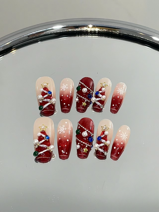 [Colorful lights Christmas Tree] | Nail Art Kits & Accessories | DIY nails, easy to apply nails, False Nails, fashion nails, Handmade False Nails, handmadefalsenails, High-Grade False Nails, Party nails., press on nails, special occasion nails | SHOPQAQ