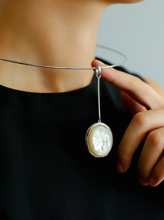 925 Silver Necklace: Wood-grain Marble&Black Onyx & White Mother of Pearl Pendant necklaces from floysun