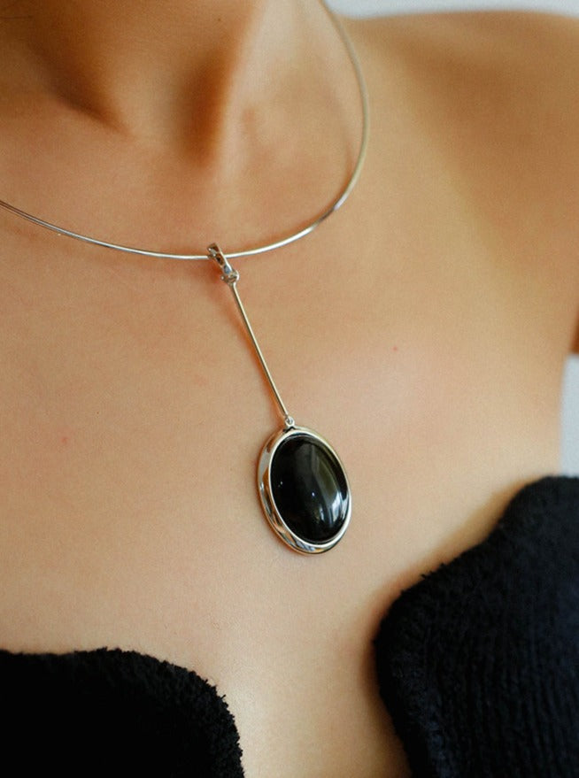 925 Silver Necklace: Wood-grain Marble&Black Onyx & White Mother of Pearl Pendant necklaces from SHOPQAQ