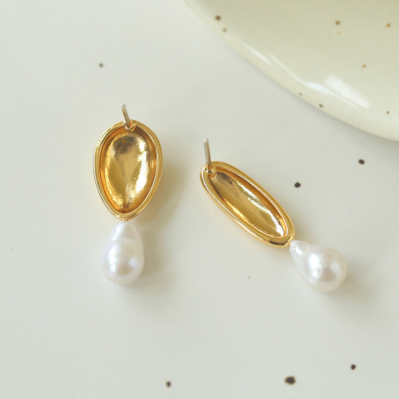 Effortlessly Stylish: Asymmetrical Metal and Pearl Earrings earrings from SHOPQAQ