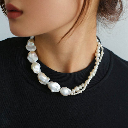 Baroque Pearl Patchwork Necklace | 925 silver necklace, 925Bracelet, 925necklace, pearl | SHOPQAQ