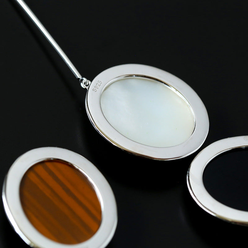925 Silver Necklace: Wood-grain Marble&Black Onyx & White Mother of Pearl Pendant necklaces from SHOPQAQ