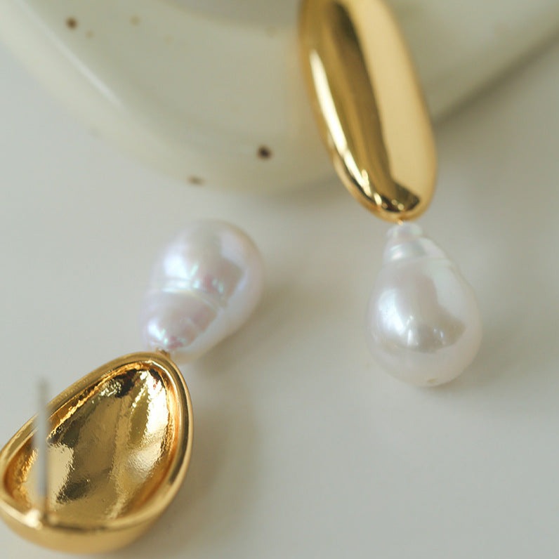 Effortlessly Stylish: Asymmetrical Metal and Pearl Earrings earrings from SHOPQAQ