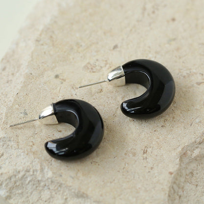 925 Silver Black Agate Moon Earrings | earrings | 7new, 925earrings, _badge_s925, _bagde_new, black agate, earrings, natural stone, s925 | SHOPQAQ