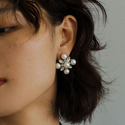 Antique Snowflake Zircon Pearl Earrings | earrings | 7new, _badge_new, _bagde_new, earrings, pearl, pearl earrings | SHOPQAQ