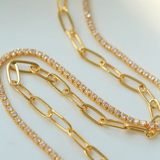 Double Layer Chain Zircon Clavicle Chain | necklaces | 18K gold plated, 9new, _badge_new, chain necklace, Gold ne, Gold necklace, necklace | SHOPQAQ