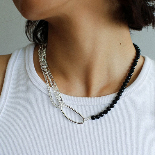 Black Agate Splicing Multi-layer Chain Necklace | necklaces | 8new, _badge_new, black onyx, colorful, Natural stone, necklace | SHOPQAQ