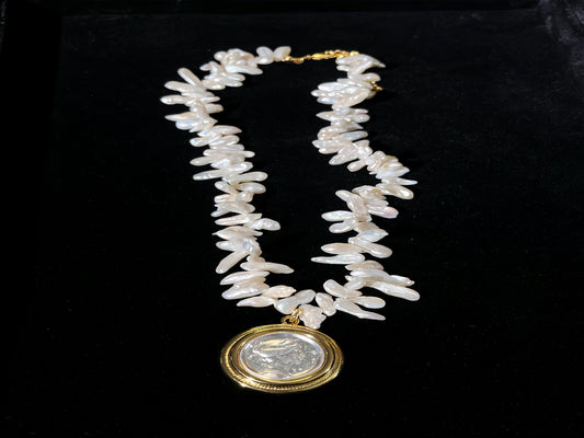 Uniquely Shaped Baroque Pearl Vintage Coin" | Necklace | SHOPQAQ