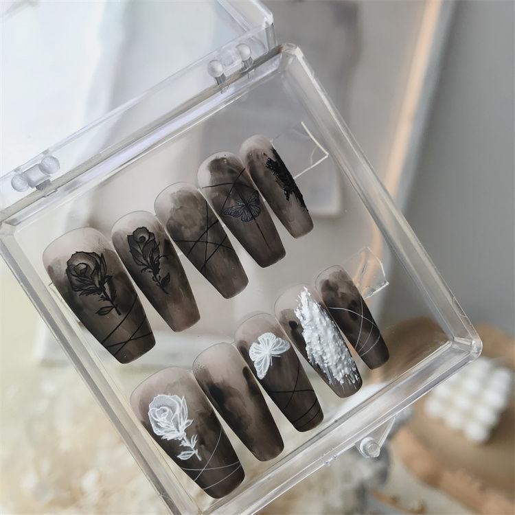 Frosted Butterfly | False Nails | Butterfly, Dark Frosted, Elegant, False Nails, Handmade, Sophisticated. | SHOPQAQ