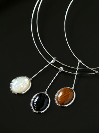 925 Silver Necklace: Wood-grain Marble&Black Onyx & White Mother of Pearl Pendant | necklaces | 8new, 925, 925necklce, _badge_s925, natural stone, necklace | SHOPQAQ