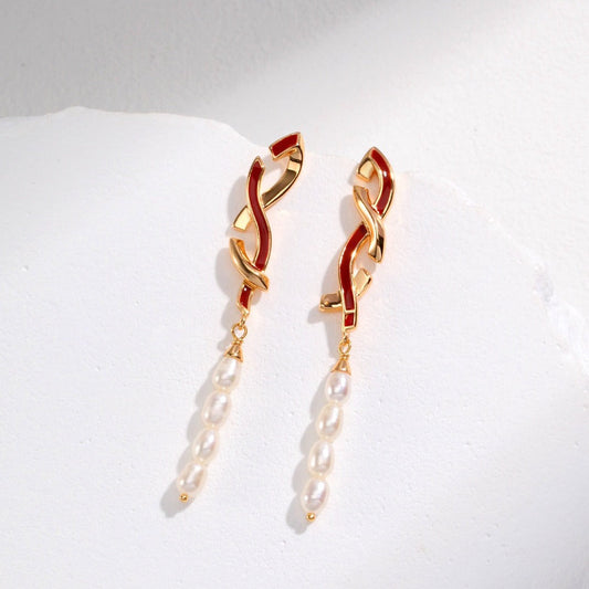 Artistic Fusion: Sterling Silver Droplet Enamel Pearl Earrings | earrings | 925earrings, _badge_S925, earrings, Enamel, enamel glaze, natural pearl, Pearl, Pearl Earrings, s925, simsmore | SHOPQAQ